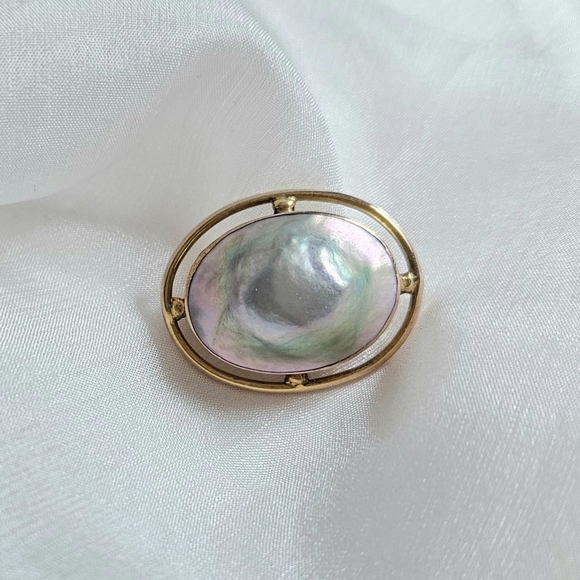 ANTIQUE 10k Grey Mabe Pearl Pin Brooch - Picture 3 of 8